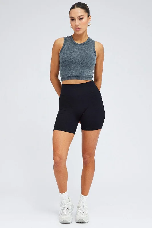 Grey Tank Top Crew Neck Washed Seamless