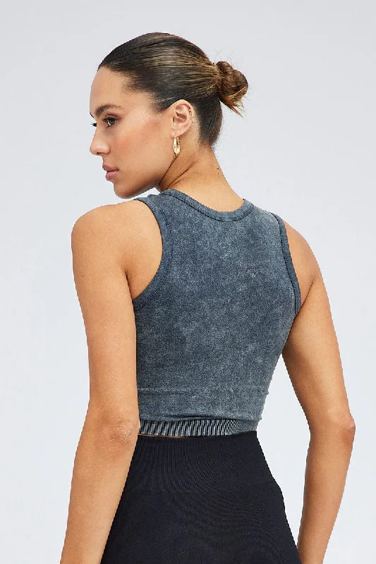 Grey Tank Top Crew Neck Washed Seamless