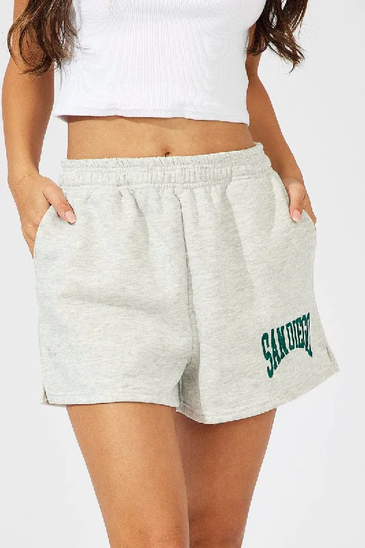 Grey Track Shorts High Rise