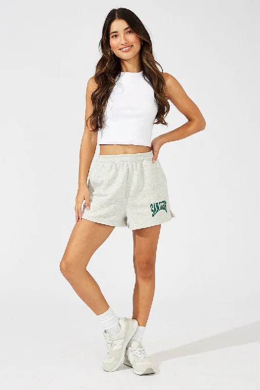 Grey Track Shorts High Rise