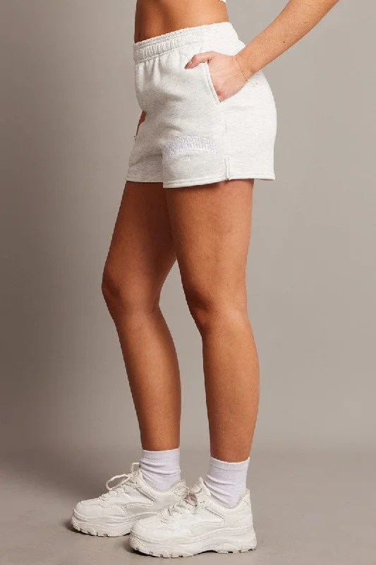 Grey Track Shorts High Rise Elastic Waist