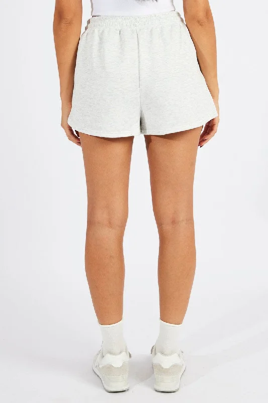 Grey Track Shorts High Rise Elastic Waist