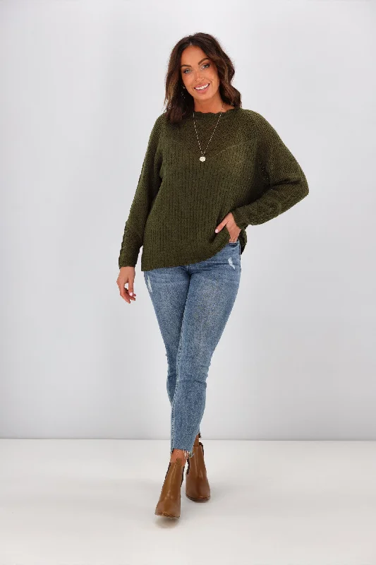 Jane James Feefee Pointelle Sweater Moss