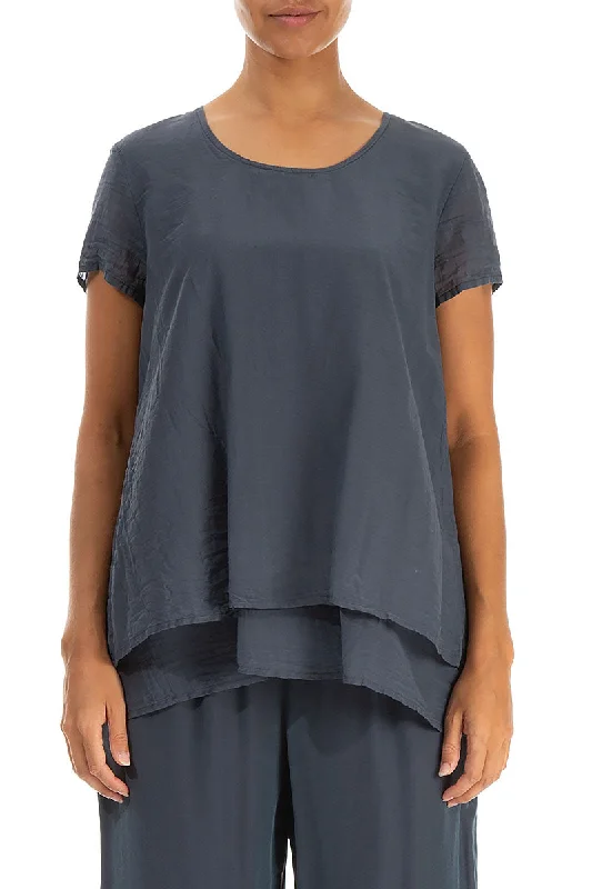 Layered Graphite Silk Cotton Blouse