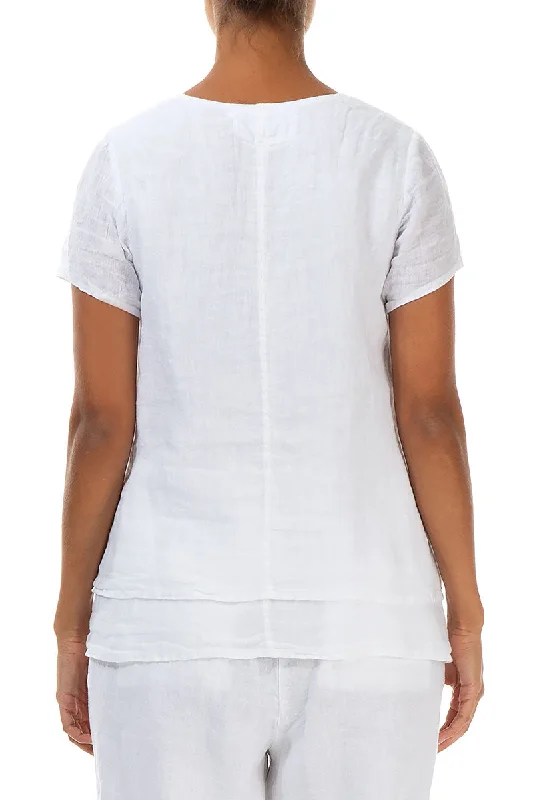 Layered White Gauze Linen Blouse