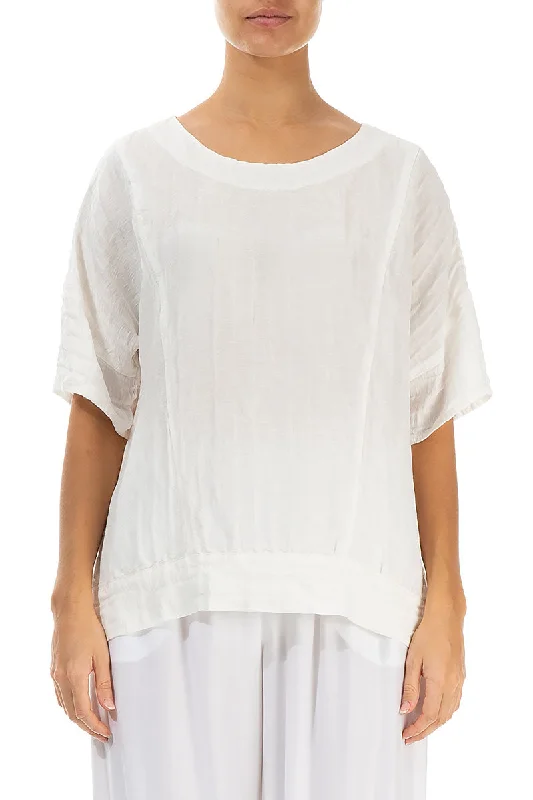 Longer Back Crinkled Off White Silk Blouse