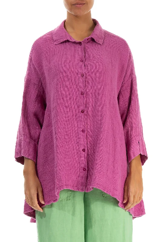 Loose Wild Berry Textured Linen Shirt