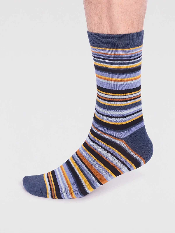 Matias Bamboo Stripe Socks - Slate Blue