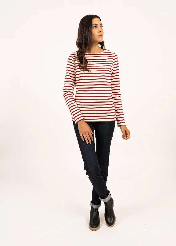 MERIDAME II - Authentic Breton Shirt | Heavyweight Cotton | Women Fit (ECRU / MAROON)