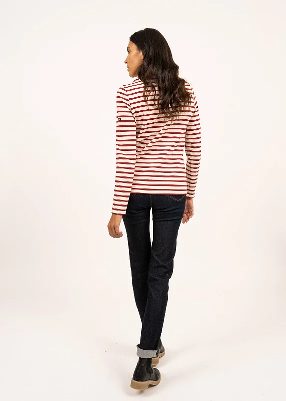 MERIDAME II - Authentic Breton Shirt | Heavyweight Cotton | Women Fit (ECRU / MAROON)