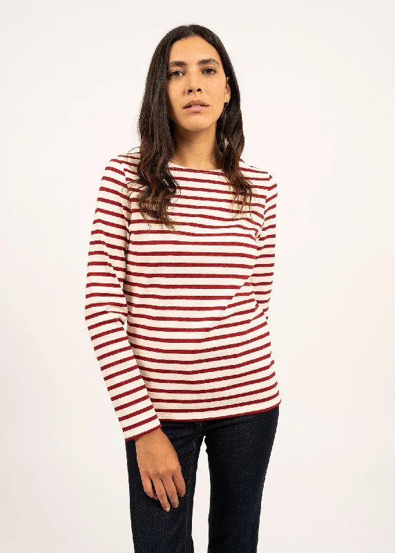 MERIDAME II - Authentic Breton Shirt | Heavyweight Cotton | Women Fit (ECRU / MAROON)