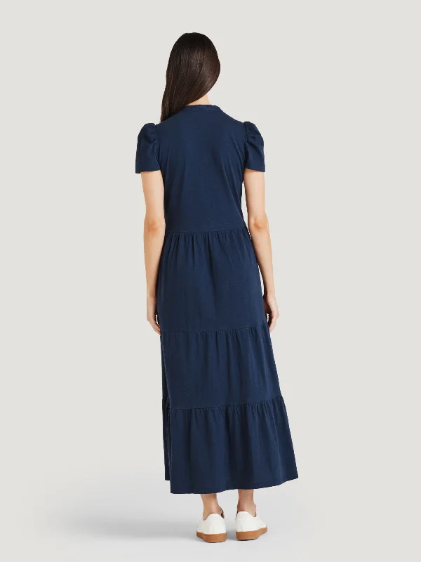 Merope Organic Cotton Broderie Dress - Navy