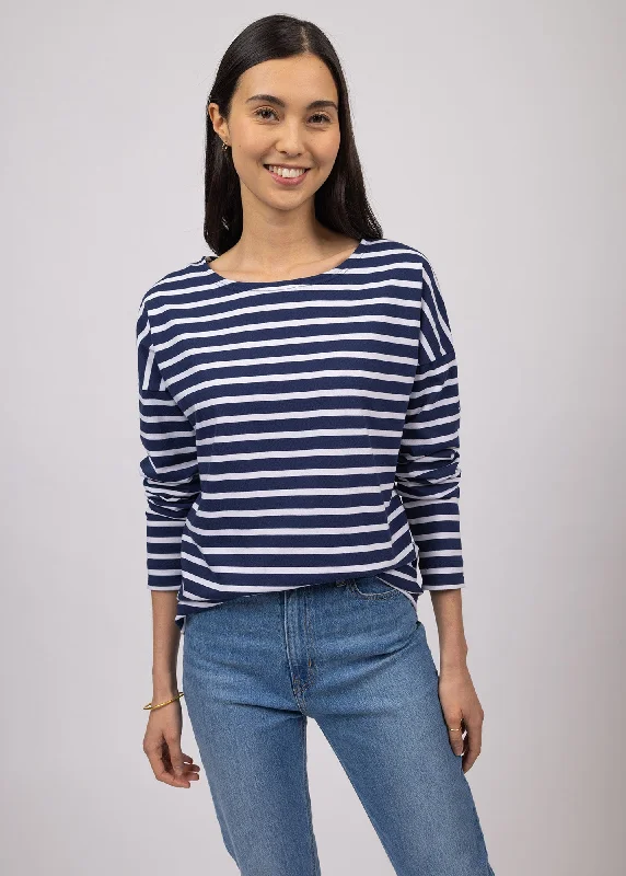 MINQUIERS DROP II - Drop-Shoulder Breton Striped Shirt | Soft Cotton | Straight Fit (NAVY / WHITE)