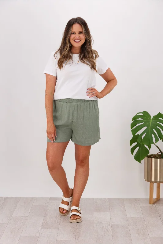 Miracle Mattie Linen Shorts Khaki