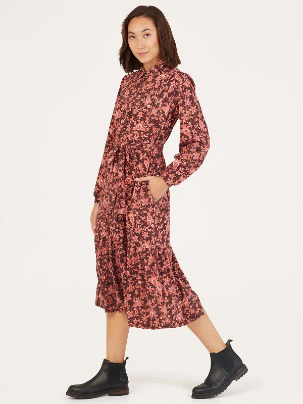 Nadia Organic Cotton Shirt Dress - Elderberry Red