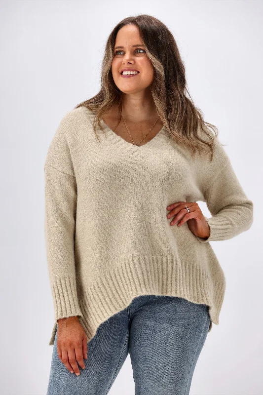 New U Collection Camila V Neck Knit Beige