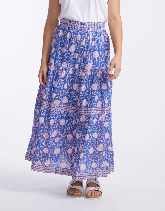 Paisley Split Front Skirt - Blue