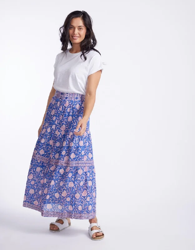 Paisley Split Front Skirt - Blue