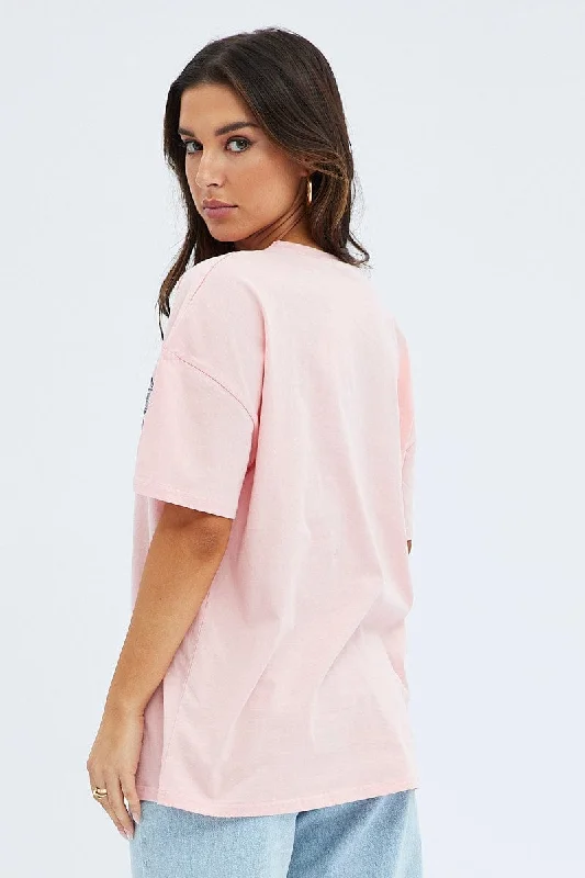 Pink Graphic Tee Short Sleeve Round Neck Print Jersey