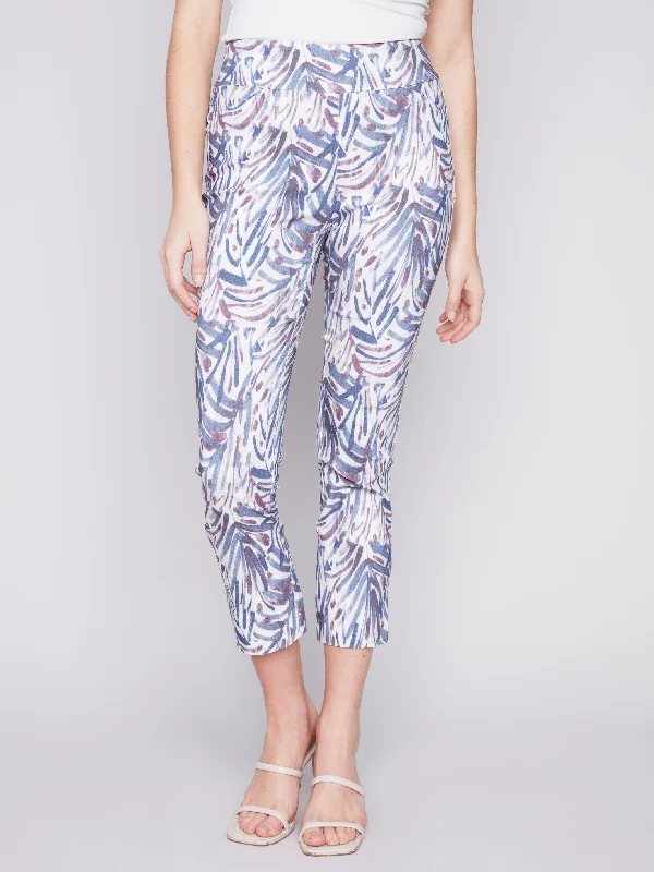 Printed Capri Pants with Hem Slit - Splatter