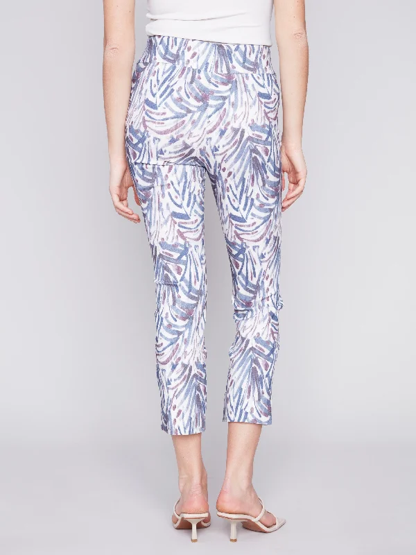 Printed Capri Pants with Hem Slit - Splatter