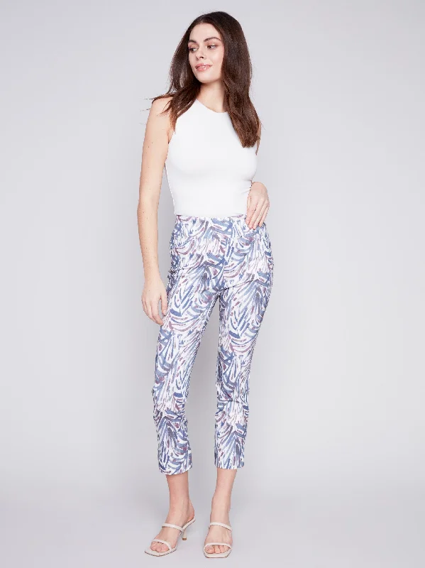 Printed Capri Pants with Hem Slit - Splatter