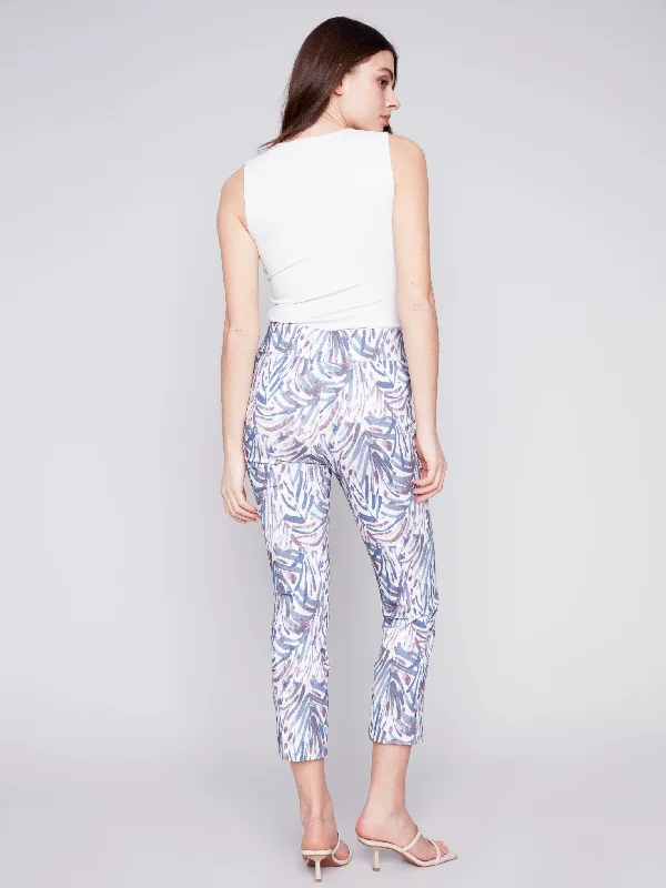 Printed Capri Pants with Hem Slit - Splatter