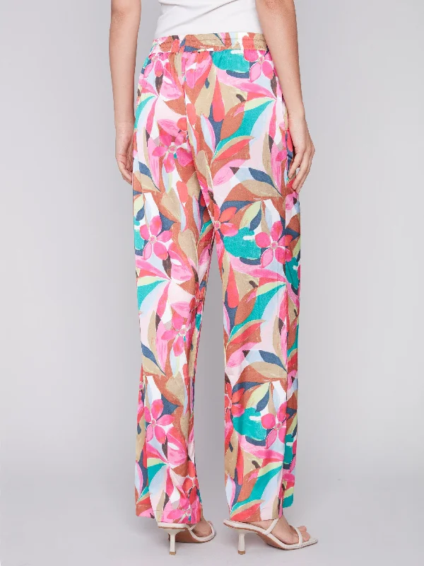 Printed Wide Leg Satin Pants - Flora