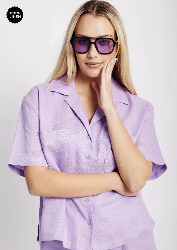 Revere Collar Linen Shirt in Lilac