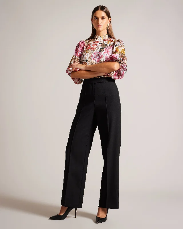 Riyann Wide Leg Seam Detail Trousers Black