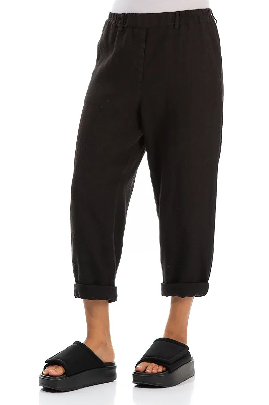 Roll Up Black Linen Trousers