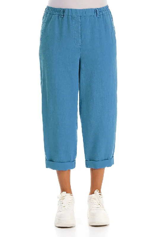 Roll Up Denim Linen Trousers