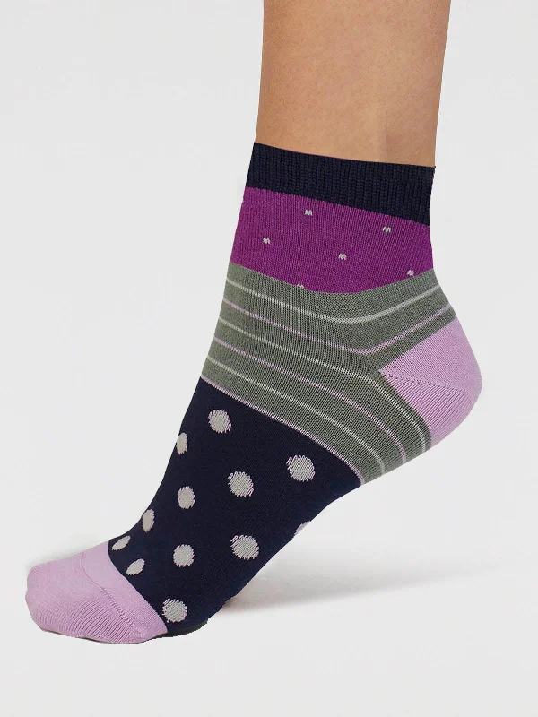 Rondel Spot And Stripe Bamboo Socks - Magenta Pink