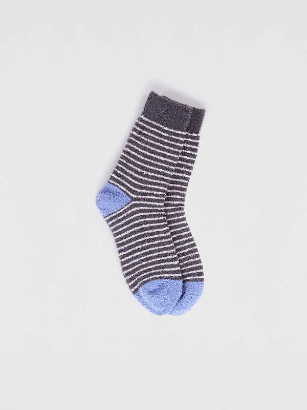 Sammie Kids' Recycled Polyester Stripe Fluffy Sock - Dark Grey Marle