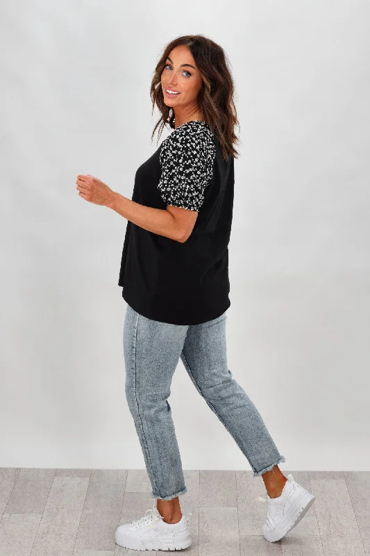 Shine On label Dale Embroidered Sleeve Tee Black