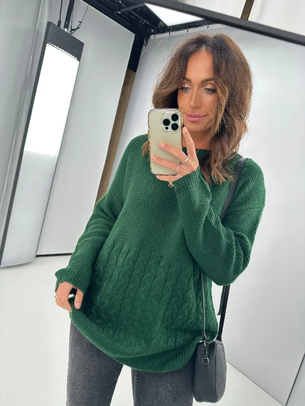 Shine On Label Maria Cable Detail Drop Shoulder Jumper Forest Green