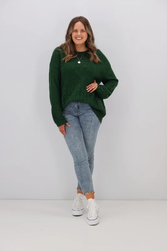 Shine On Label Maria Cable Detail Drop Shoulder Jumper Forest Green