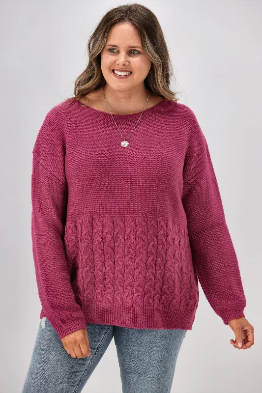 Shine On Label Maria Cable Detail Drop Shoulder Jumper Orchid Pink