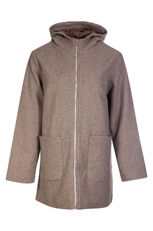 Short Coat with zip front & hood | Taupe Marle | 8024ZZ