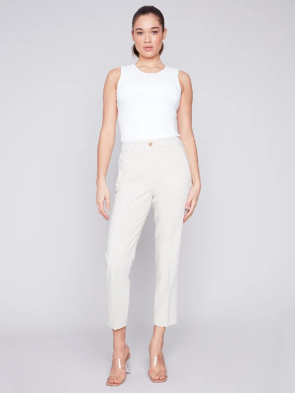 Side Slit Tapered Pants - Beige