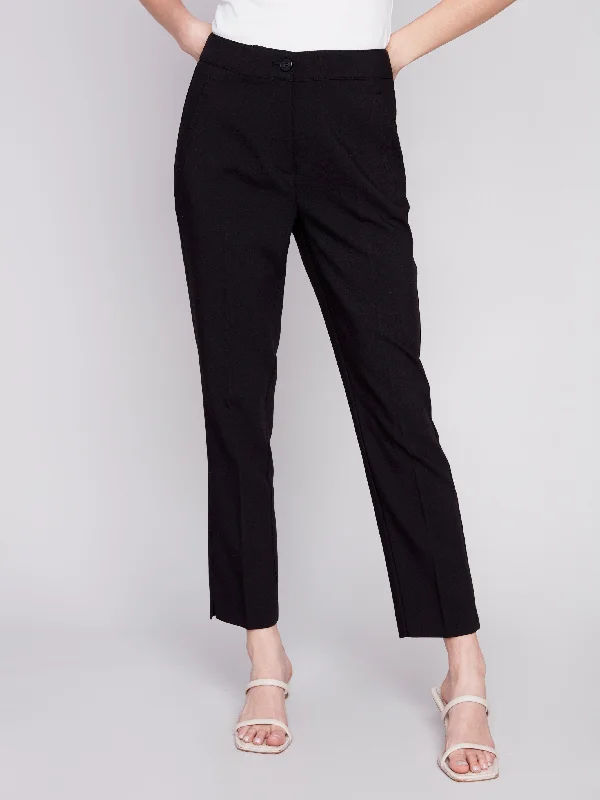 Side Slit Tapered Pants - Black