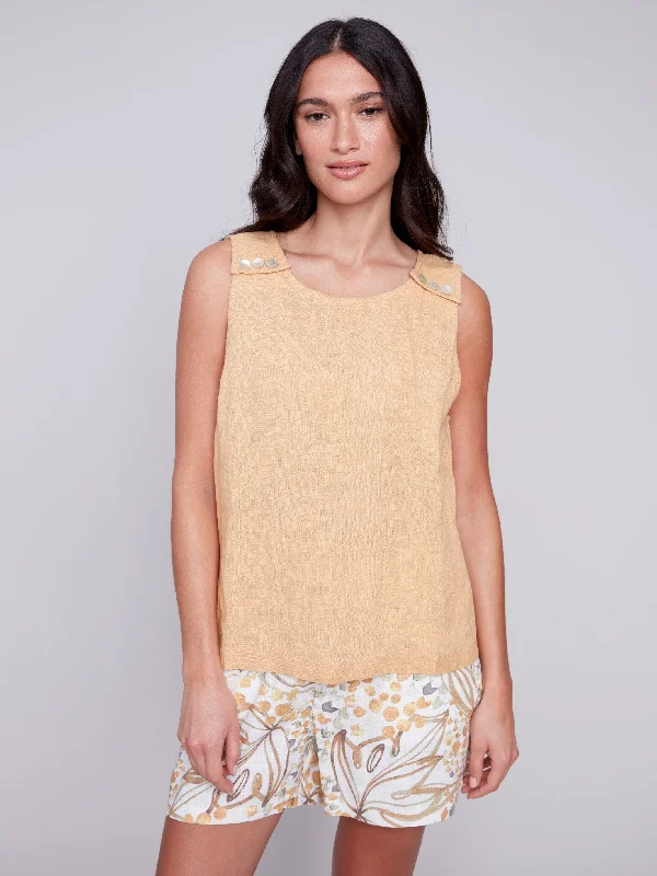 Sleeveless Linen Top with Button Detail - Corn