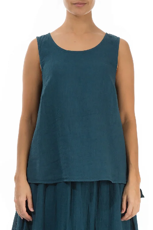 Sleeveless Dark Teal Linen Top