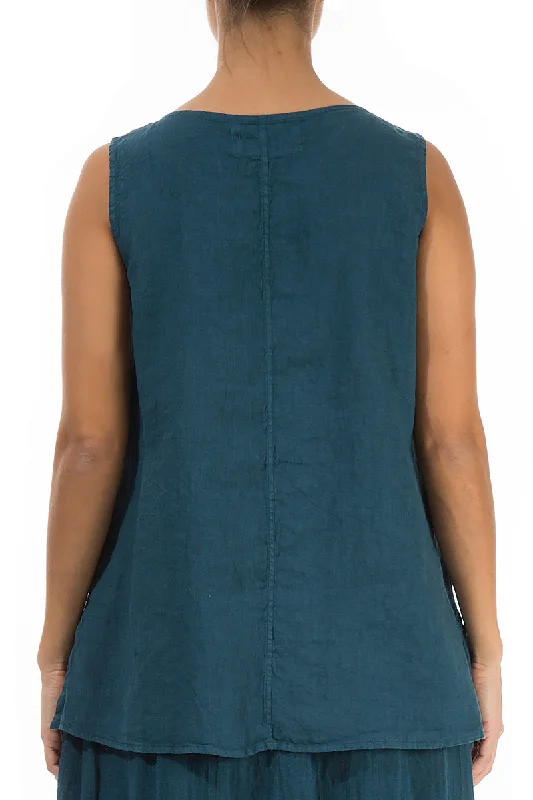 Sleeveless Dark Teal Linen Top