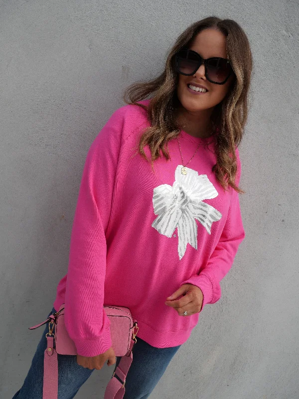 Stella + Gemma Classic Sweater Bow Neon Pink