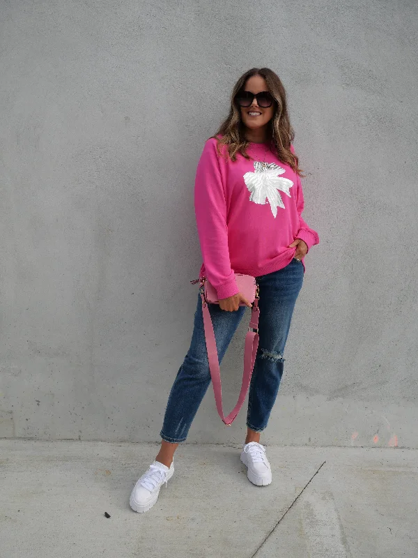 Stella + Gemma Classic Sweater Bow Neon Pink