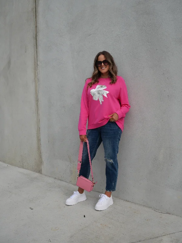 Stella + Gemma Classic Sweater Bow Neon Pink