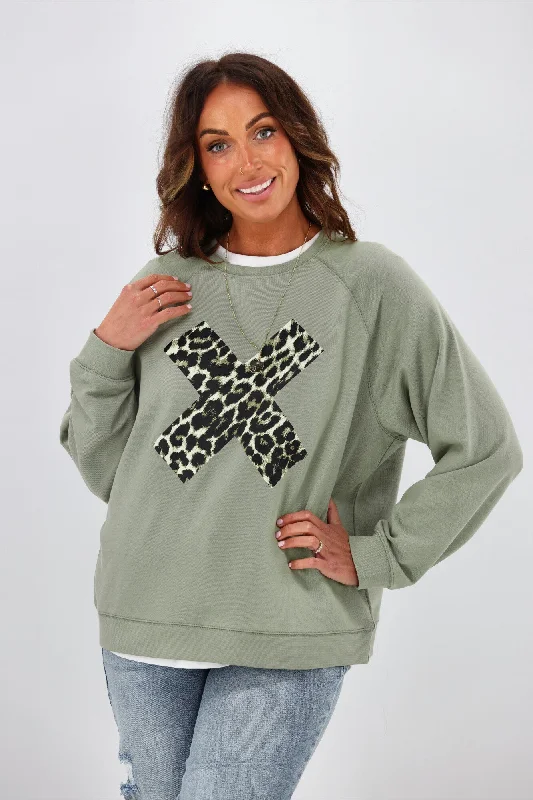 Stella + Gemma Everyday Sweater Sage Leopard X