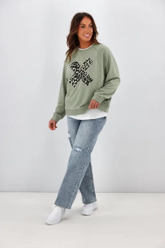 Stella + Gemma Everyday Sweater Sage Leopard X