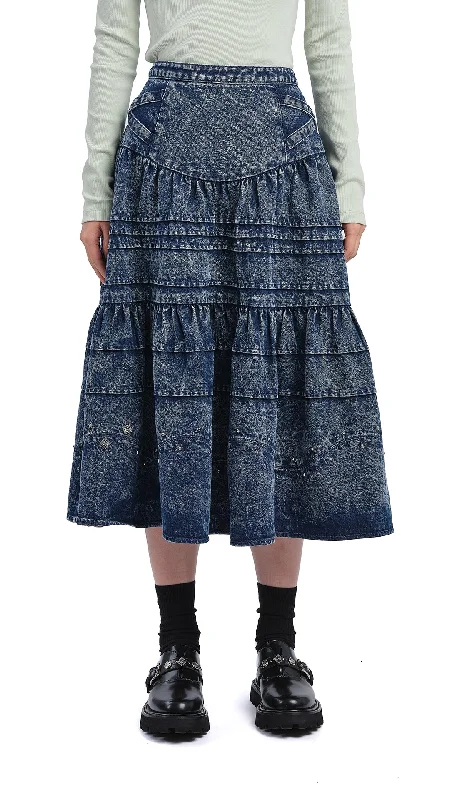 Stone-Washed Studded Denim Skirt